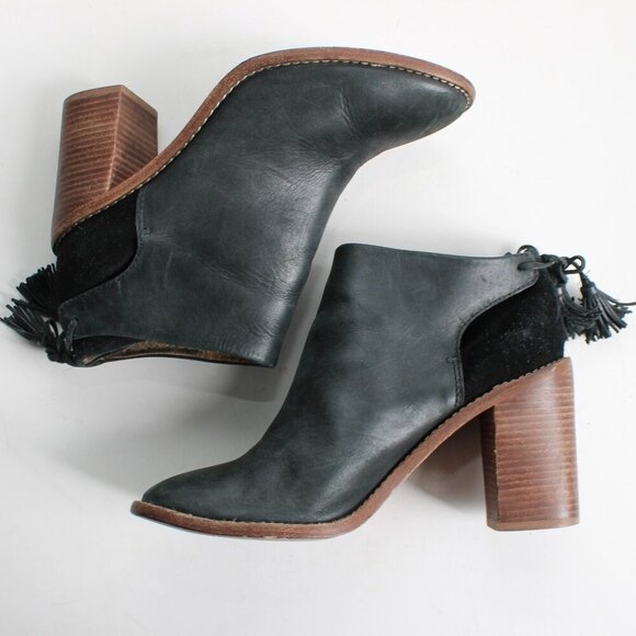 Madewell x Sézane Black Leather High Heel Tassel Boots Booties Size 8.5 - Picture 5 of 8